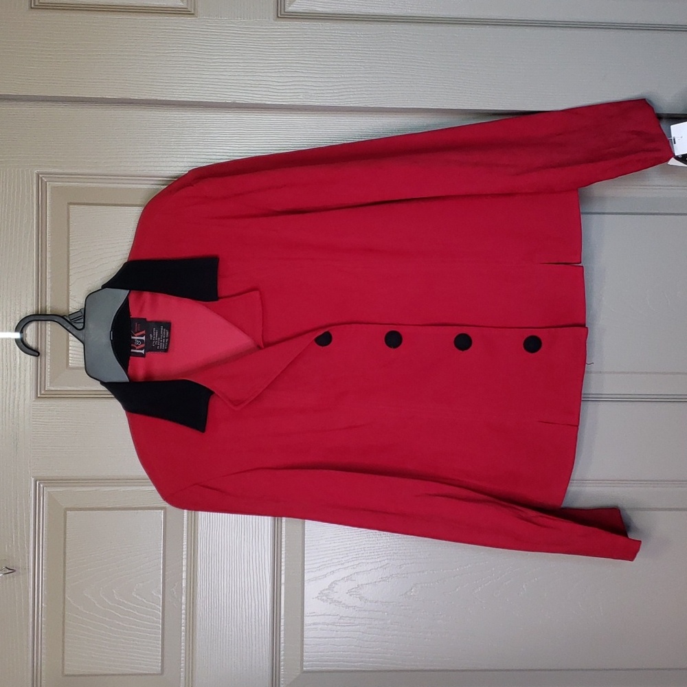 NWT R & K Red and black button down long sleeve blazer jacket size 14 petite